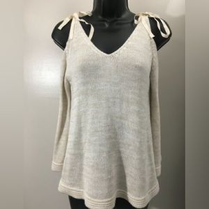 Lauren Conrad open shoulder sweater with ribbon detail